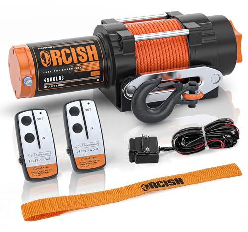 ORCISH Kits de cabrestante eléctrico ATV de cuerda sintética de 12 V 4500 libras 50 pies todoterreno con control remoto inalámbrico