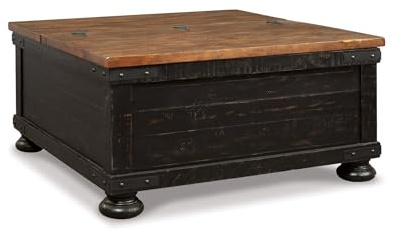Signature Design by Ashley Valebeck Lift Top Coffee Table, Storage, Split-top Design, Wood, 36 W x 36 D x 18 H, 2-tone Distressed Brown & Black Finish