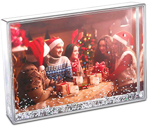 zgrmzql Christmas Snow Globe Liquid Glitter Photo Frame Xmas Desktop Gift | Clear Photo Frame Plastic Acrylic Floating Sparkle Water Personalized SnowGlobe Cute Family Couple Custom Gift (4X6)