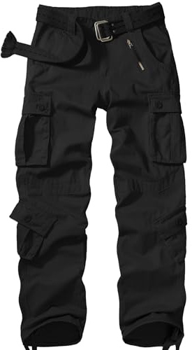 Jessie Kidden Men's Combat Camo Cargo Trousers Camouflage Army Military Tactical Work Pants #7533 Black-34