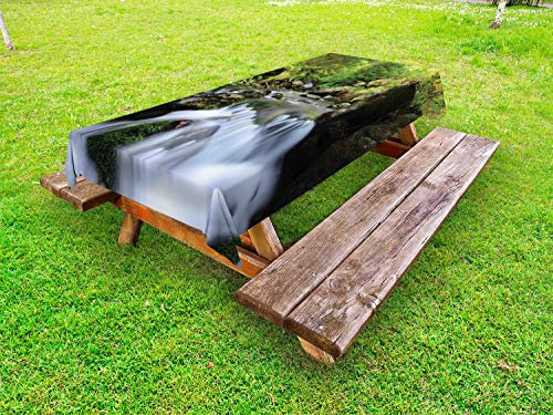 ABAKUHAUS Draussen Outdoor-Tischdecke, Nationalpark Cascade, dekorative waschbare Picknick-Tischdecke, 145 x 210 cm, Farn-Grün Dunkelgrau