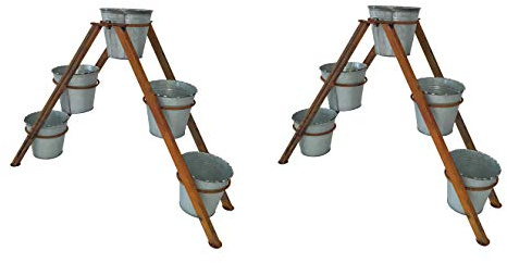 ARTECSIS 2er Set Pflanztreppe Naturrost mit 5 Pflanztöpfen, 68 x 55 cm, Blumentreppe, Pflanzenleiter