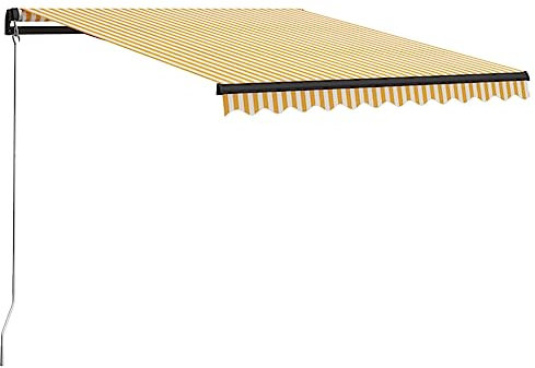 vidaXL Markise Einziehbar Handbetrieben mit LED Wasserabweisend Balkonmarkise Gelenkarmmarkise Sonnenschutz Terrasse Balkon Aluminium 300x250cm Gelb Weiß