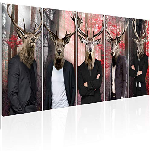 decomonkey Bilder Tiere 150x60 cm 5 Teilig Leinwandbilder Bild auf Leinwand Wandbild Kunstdruck Wanddeko Wand Wohnzimmer Wanddekoration Deko Hirsch Wald
