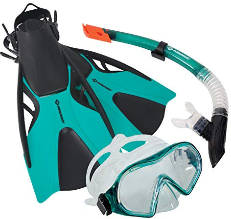 Schildkröt Schnorchelset Cayman 3-teilig, Brille, Schnorchel, verstellbare Flossen, Tauchset für Erwachsene, hochwertiges Silikon, verpackt in praktischer Tasche