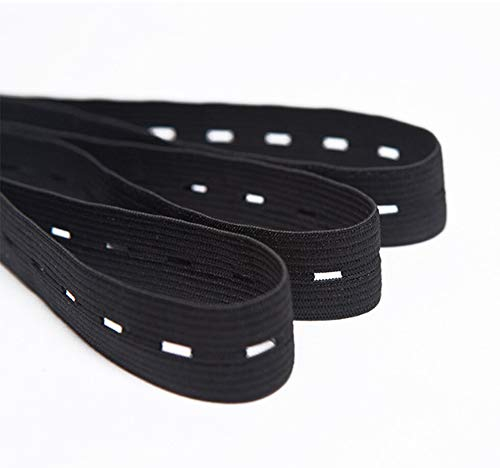 25 Metros/Cinta Elástica con Ojales para Costura, Elige Color y Grosor, Goma Elástica para Coser, Elástico para Ropa y Manualidades, Elástico de Costura, Negro, (25 m x 20 mm) Negro