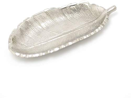 Carousel Home Gifts Stylish Silver Metal Feather Trinket Dish | Display Plate Vanity Tray | Ring Holder Jewellery Plate