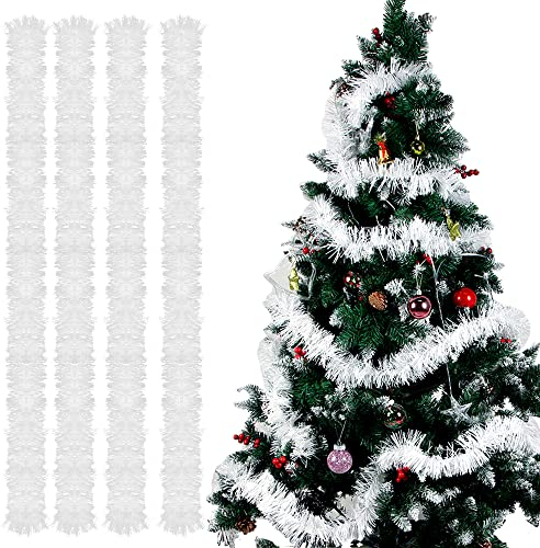 Bluelves Guirnalda de Oropel Navidad, 4pcs Espumillon Arbol Navidad, 3m Espumillón de Navidad, Oropel Navidad, Espumillon Decoración para Fiesta Árbol de Navidad (Blanco)