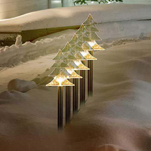5 Stück Gartenstecker Tannenbaum LED-Gartenleuchtstäbe mit warm-weiß Licht Weihnachtsdeko batteriebetrieben mit Timerfunktion