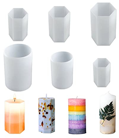 CDIYTOOL Kerzenformen-Set, 6-teilige Zylinder- und Sechskant-Säulenkerzenformen zur Herstellung von Aromatherapie-Kerzen, Seife, Blumenprobe, Insektenprobe, Tonhandwerk