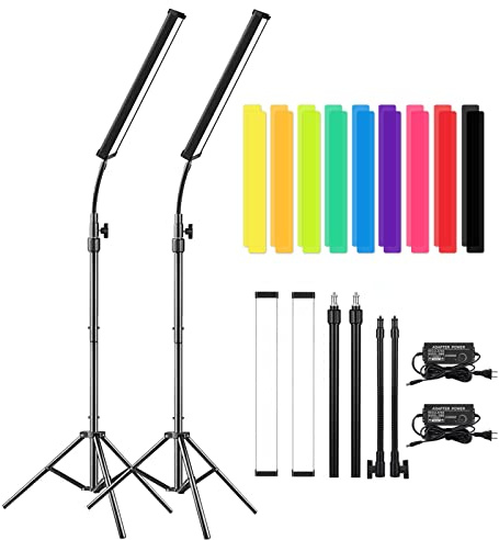 LED Video Light Stick Wand Kit-Photography Lighting with Adjustable Tripod Stand, 9 Color Filters, Gepege 2 Packs 5600K Dimmable Portable Video Studio Lighting for Live Streaming/Portrait/Vlog
