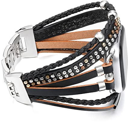 Wingoden Posh Leather Band Compatible with Apple Watch Band Bracelet 38mm 40mm 41mm 42mm 44mm 45mm 46mm 49mm for Women Men, Wrap Boho Watch Strap for iWatch Band Series 11 10 9 8 7 6 5 4 3 SE3 Ultra 3