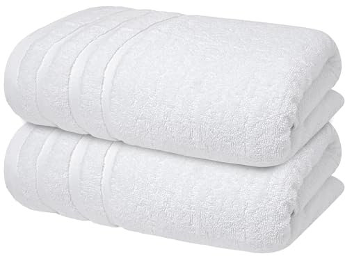 Infinitee Xclusives Bath Towels Set of 2 (70x140 cm) – 100% Soft Ring-Spun Cotton, Ultra Soft & Highly Absorbent Towels for Spa, Gym, Hotel & Everyday Bathroom Use |Brilliant White|