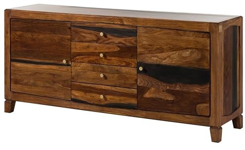 MASSIVMOEBEL24.DE | Ancona Sideboard aus Massivholz #223 | aus Sheeshamholz - Dunkelbraun, lackiert | mit 4 Fächern & 4 Schubladen | 175 x 45 x 80 cm | Kommode TV-Sideboard TV-Board