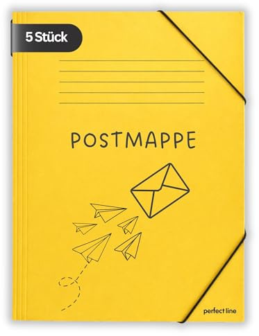 perfect line - 5 cartelline postali – giallo DIN A4 con elastico – Cartoncino colorato da 350 g/m² in materiale riciclato – certificato angelo blu – Cartellina angolare ideale per scuola e ufficio