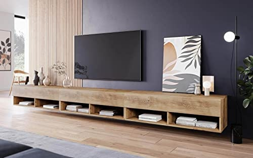 MINIO go for it - TV-Schrank Anne, Lowboard mit Türen und Regalen - LED | Offene Nischen Laminierte Spannplatte Praktisch und Funktionell Kastanien Breslau - LED Beleuchtung
