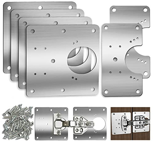 6 PCS Cabinet Hinge Repair Plate, Hinges Repair Fixing Plates, Stainless Steel Cabinet Repair Board, Kitchen Cupboard Door Hinge Repair Brackets Kit, Cabinet Fixing Plate Bracket with Mounting Screw | 6 PCS Stainless Steel Kitchen Cupboard Door Hinge Repair Brackets Kit, Cabinet Fixing Plate Bracket with Screw Universal