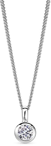 OROVI Halskette Damen - Kette Silber 925 Damen, Kettenanhänger Silber, Rundschliff Zirkonia in Zargenfassung, Hypoallergene Silberkette 46 cm, Zirkonia Anhänger, Silberschmuck, inkl. edler Schmuckbox