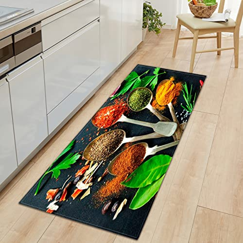 GOKSEL Küchenläufer Waschbar rutschfest Küchenmatte Farben & Gewürze Küchenmatte ​für Küche und Bar Teppich Läufer waschbare Küchenläufer Küche Deko 60 x 180cm