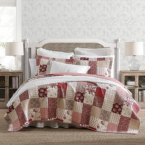 Laura Ashley - Bettw sche-Set f r King-Size-Betten, wendbare Baumwollbettw sche mit passenden Kissenbez gen, Patchwork-inspirierte Heimdekoration (Celina Patchwork Rot, King)