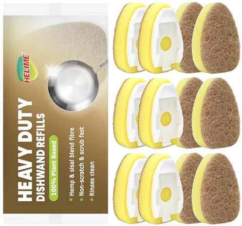 Natural Dishwand Sponge Refill,12Pcs Plant-Based Dish Wand Replacement Head