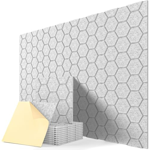 Schallabsorber Selbstklebend, Akustikplatten Gaming, Filz Acoustic Panels für Wand, Decke, Tür, Akustikpaneele Grau, Tonstudio, Wohnzimmer, Kinderzimmer, Buero, 12 Stück, 30 x 30 x 0,9cm