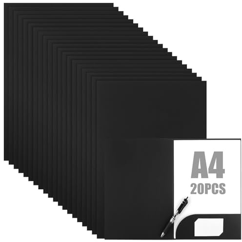 CYEER 20 Stück Präsentationsmappe A4 Schwarz, Hochwertige Pappmappen aus Kraftpapier mit Visitenkartenschlitz, Elegante Angebotsmappe für Business, Bewerbung, Büro und Universität