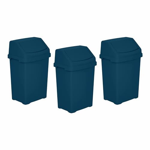 3 X 25L Litre Robust Plastic Swing Bin Waste Recycle Recycling Dustbins With Removable Swing Lid Rubbish Trash Refused Bins Garbage Paper Trash Can For Home Kitchen Bathroom Office (Navy Blue)