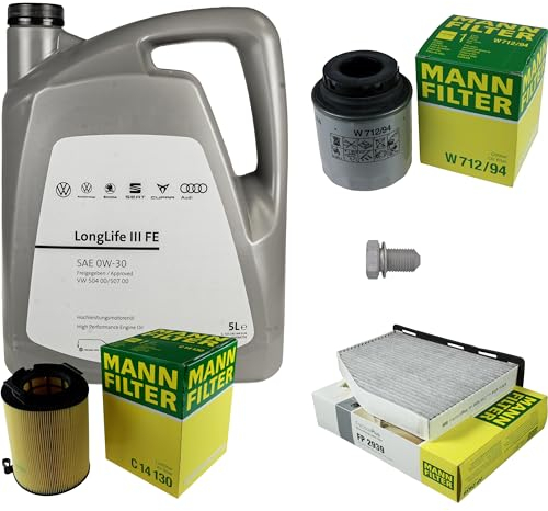 Inspektionspaket Wartungspaket Filterset mit 5 L 0W-30 Motoröl LongLife 3 FE, Ölfilter Luftfilter Innenraumfilter (Aktivkohle) Ölablassschraube