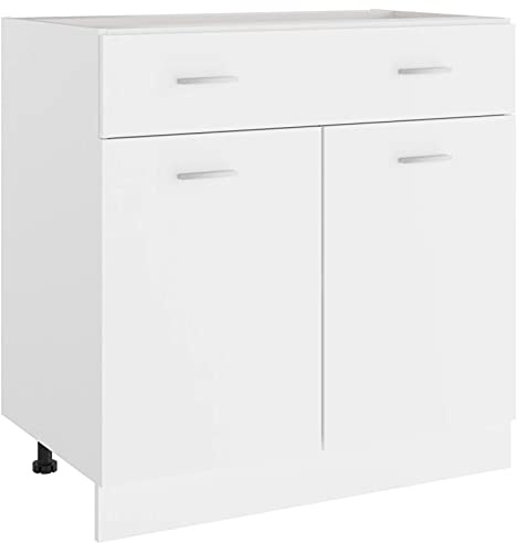 Homgoday Schubunterschrank Küchenunterschrank Küchenschrank Küchenmöbel Unterschrank mit 2 Regalböden und 1 Schublade Weiß 80x46x81,5 cm Holzwerkstoff Ohne Arbeitsplatte