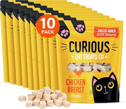 Freeze Dried Chicken Cat Treats 100% Natural Grain Free Fresh Chicken Dry Cat Treat Allergen-Free & Hypoallergenic Easy Digestion Nibbles for Cats 10 Bags x 10g