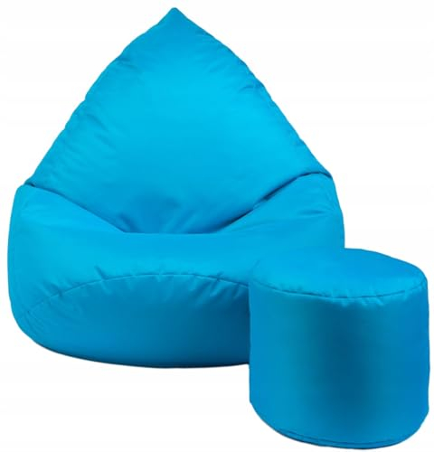 Slevobox Sitzsack mit Hocker Blau 112x82x82cm - XXL Sitzsack Erwachsene mit Füllung - Sitzsack Kinder - Schlafzimmer und Wohnzimmer Möbel - Outdoor Sitzsack XXL - Indoor Sitzsäcke - Bean Bag