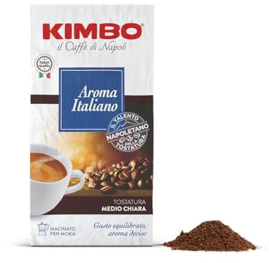 Kimbo Caffè Macinato - 20 Pack da 250 gr - Miscela Aroma Italiano, Ideale per Moka, Intensità 8/13, Tostatura Medio-Chiara