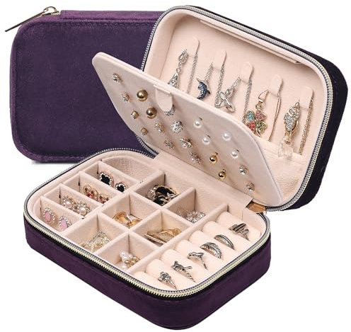 Dajasan Boite Bijoux Voyage, Petit Boite a Bijoux, Boîte à Bijoux, Boite Rangement Bijoux Femmes et Filles, Coffret Bijoux Anniversaire, Noël, Fête des Mères (Violet Profond)