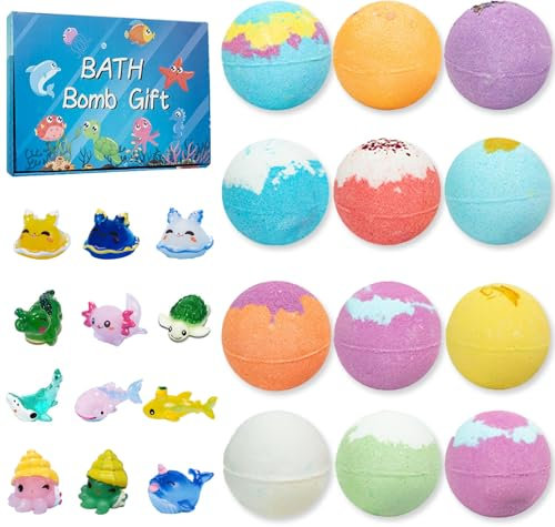 Sea Surprise Bath Bombs for Kids 12 Pack Handmade Fizzy Bubble Bath Bombs with Surprise Ocean Animal Toys Inside,Gift for Kids, Girls, Sisters, and Friends,Stocking Stuffer for Kids