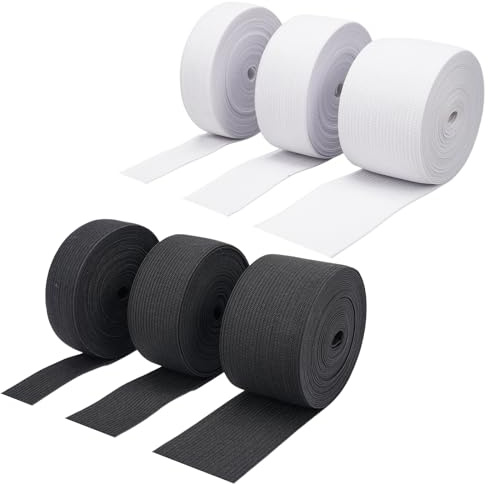 6 Rollos Elastico Costura, 20/30/40mm Goma Elastica Costura, Cinta Elastica Costura, Coser la Banda Elástica, Cinta Elástica Plana, Dos Rollos En Blanco Y Negro, para Ropa y Manualidades (5M/Rollos)