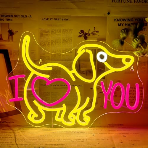 ineonlife Letrero de neón de amor para decoración de pared, lindas luces de neón de dachshund, carteles de arte I Love You, carteles de neón USB regulables, regalos para amantes de perros, día de