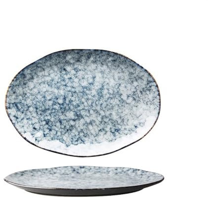 Lijiaxiuyc-101 Speiseteller Kreativer Marmorimitat-Muster-ovaler Fischteller-Keramiksalatteller-Gemüseteller-kreatives Geschirr for Mikrowelle Dinner Plate Set