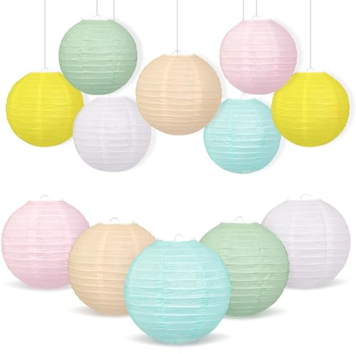 Pastel Paper Lanterns 12 Pcs - 10 Round Hanging Paper Lanterns for Pastel Classroom Decor, Office Party, Spring Wedding, Baby Shower, Birthday, Bridal Shower & Easter Hanging Decor