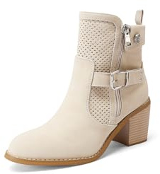QUEEN HELENA Tronchetti Traforati Stivaletti con Tacco Casual Donna X32-36 (Beige, Sistema Taglie Calzature EU, Adulto, Donna, Numero, Media, 40)
