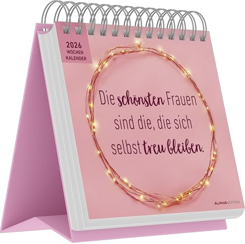 Alpha Edition - Die schönsten Frauen sind die, die sich selbst treu bleiben 2026 – Postkartenkalender 17×16 cm mit 53 Zitaten & Motiven, Tischkalender mit Aufsteller & Perforation, FSC-Papier