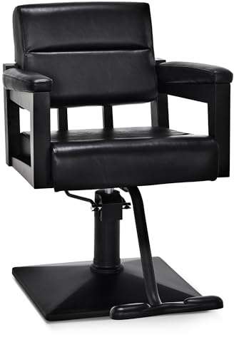 Barberpub Sedia da parrucchiere con pompa idraulica, girevole a 360°, regolabile in altezza, in PVC, 2058 (nero)