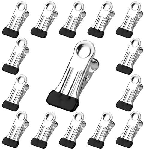 Metal Clothes Pegs for Washing Line,15 PCS Clothes Clips Non-Slip,Stainless Steel Clothes Pegs Multifunctional Laundry Pegs with Silicone Head for Clothes,Photos,Socks,Jeans,Towel,Food Sealing