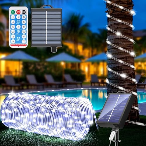 Kousee Solar Lichterkette 22m, 200 LEDs mit Fernbedienung – IP65 wasserdichter Lichterschlauch, 8 Modi für Garten, Balkon, Terrasse, Baum, Party & Weihnachtsdeko (weiß)