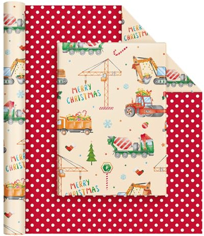 WERNNSAI 1 Rolle Baustelle Geschenkpapier 10m x 43cm Bagger Motiv | Baustelle Geburtstagsparty, Traktor Bagger Geschenkverpackung für Junge Kinder
