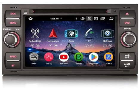Erisin 8-Core 4GB+64GB Android 14 Car Stereo with Sat Nav For Ford Transit MK7 Fiesta C-Max S-Max Kuga Focus Support CarPlay Android Auto DAB+ Bluetooth GPS WIFI OBD2 DVD TPMS DVR USB SWC Head Unit