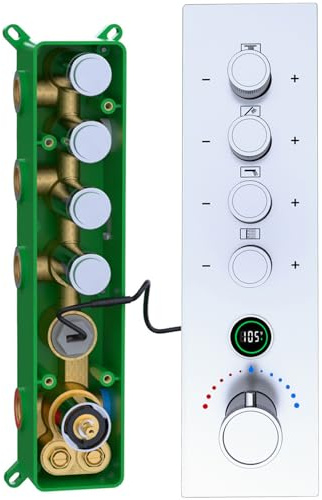 Digitales Thermostat-Duschventil mit ℉-Anzeige, massives Messing, Verbrühungsschutz für Badewanne und begehbare Dusche, vertikale Installation, gleichzeitige Sprühmodi, Chrom