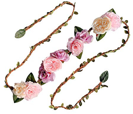 Blumengürtel,150cm Blumenkranz Blume Krone Boho Wickelgürtel Verstellbarer Gürtel Damengürtel Brautgürtel Schärpe Braut Haarschmuck für Hochzeit Festival Party Strand,Rosa Weiß