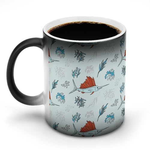 KWQDOZF Tazas de café divertidas con diseño de atún rojo gigante, tazas de té que cambian de color para hombres y mujeres, cumpleaños