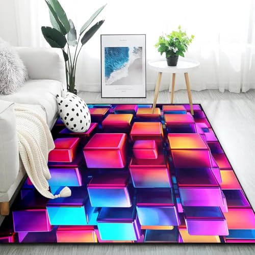 PEIHUODAN Alfombra Decorativa Visual 3D Neon Line Lighting, Adolescentes Niños Gaming Rugs Must-Have para Gaming Room para El Dormitorio De Los Niños Sala De Estar E-Sports Room (Color 1,160x200cm)